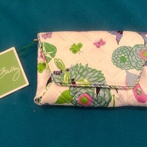 Vera Bradley Quilted Clutch - White, Green, and Pink Floral